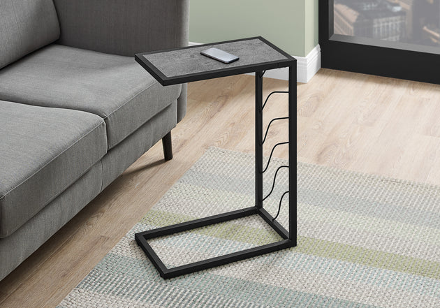 I 3301 Accent Table - 25"H / Grey Stone-Look / Black Metal - Furniture Depot (7881113436408)