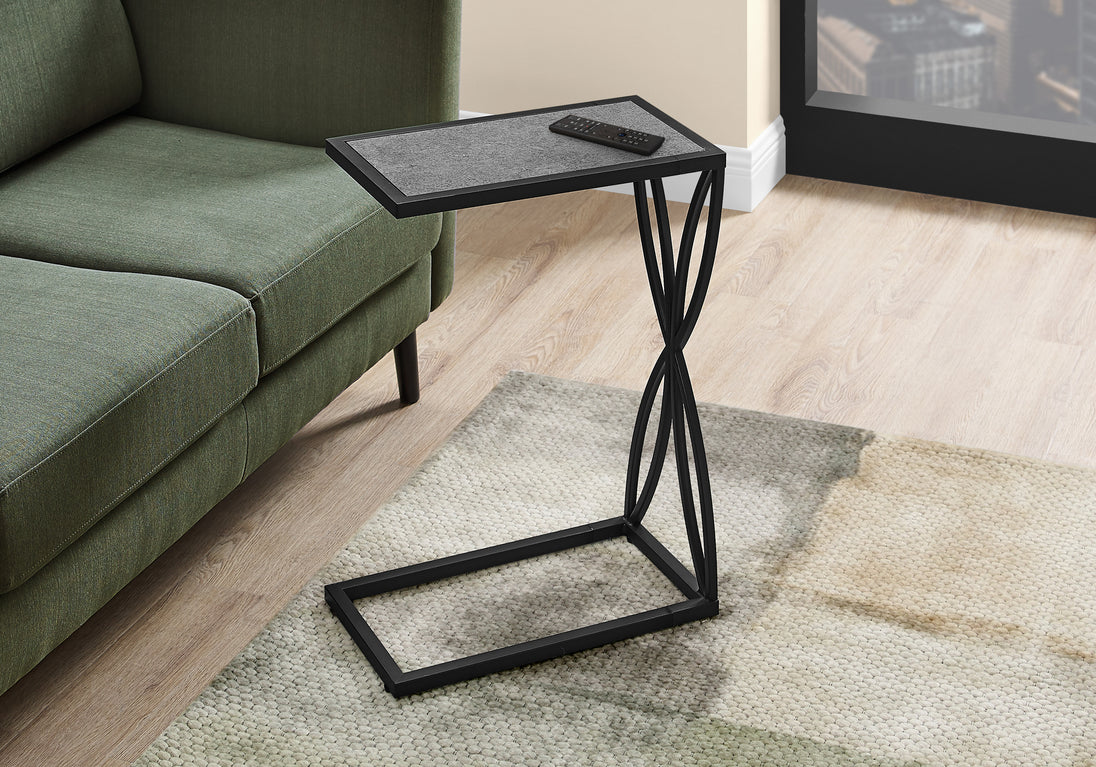 I 3305 Accent Table - 25"H / Grey Stone-Look / Black Metal - Furniture Depot (7881113567480)