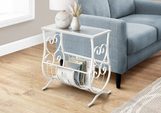 I 3312 Accent Table - Antique White Metal With Tempered Glass - Furniture Depot (7881113633016)