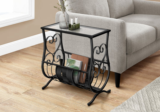 I 3314 Accent Table - Satin Black Metal With Tempered Glass - Furniture Depot (7881113665784)