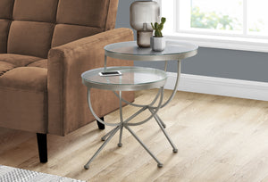 I 3322 Nesting Table - 2pcs Set / Silver With Tempered Glass - Furniture Depot (7881113698552)