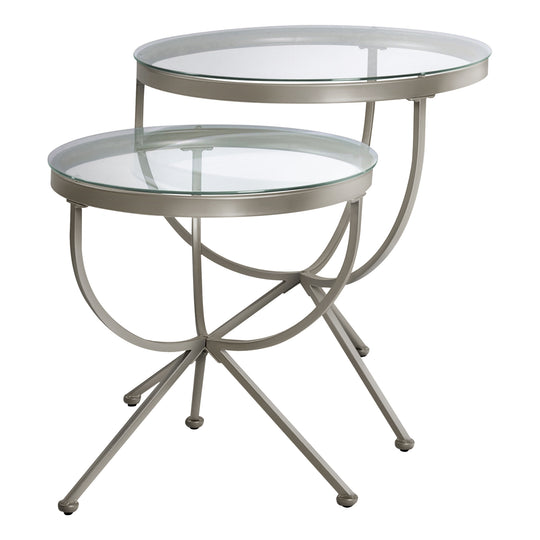 I 3322 Nesting Table - 2pcs Set / Silver With Tempered Glass - Furniture Depot (7881113698552)