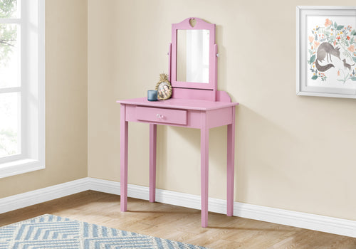 I 3328 Vanity - Pink / Mirror And Storage Drawer - Furniture Depot (7881113829624)