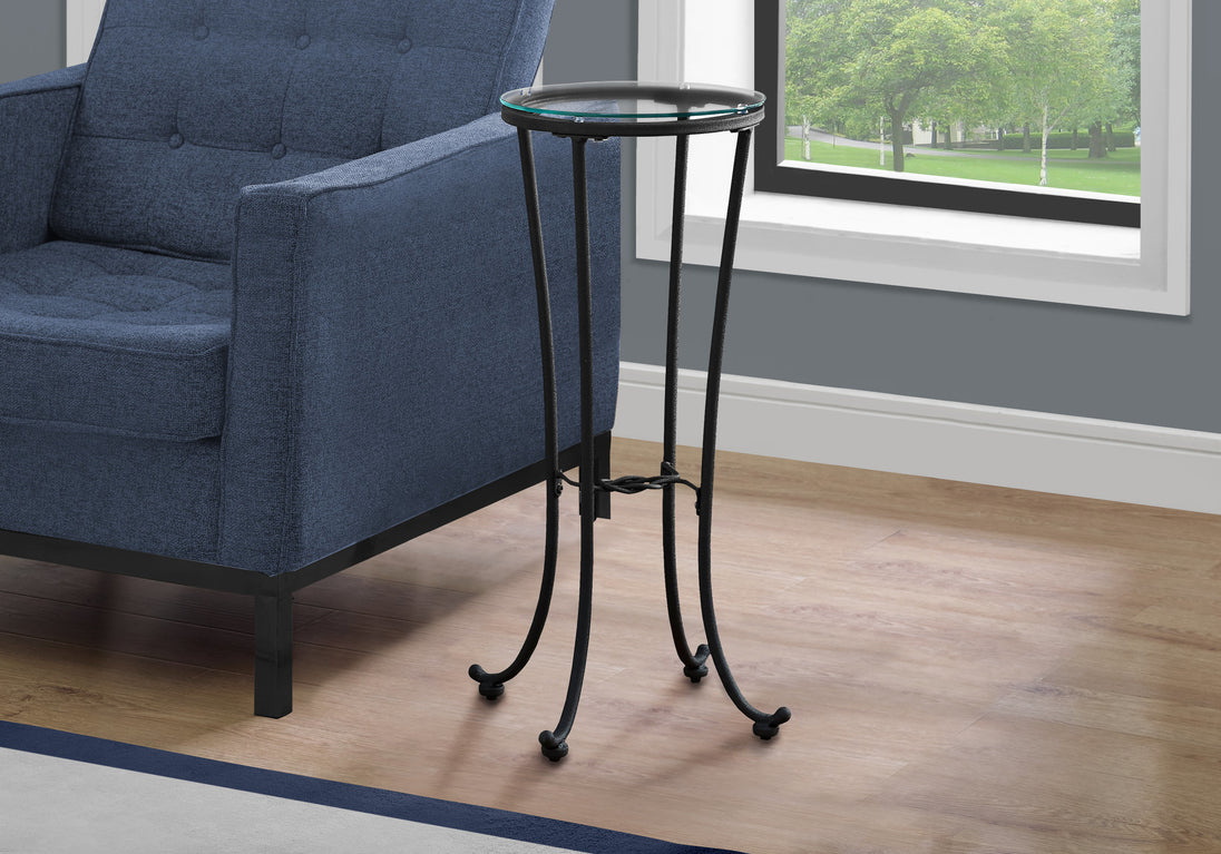 I 3332 Accent Table - Hammered Black Metal With Tempered Glass - Furniture Depot (7881113960696)