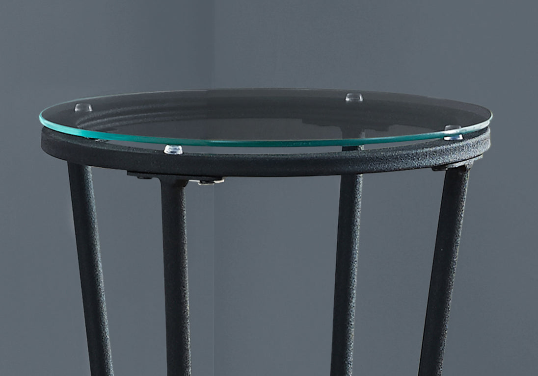 I 3332 Accent Table - Hammered Black Metal With Tempered Glass - Furniture Depot (7881113960696)