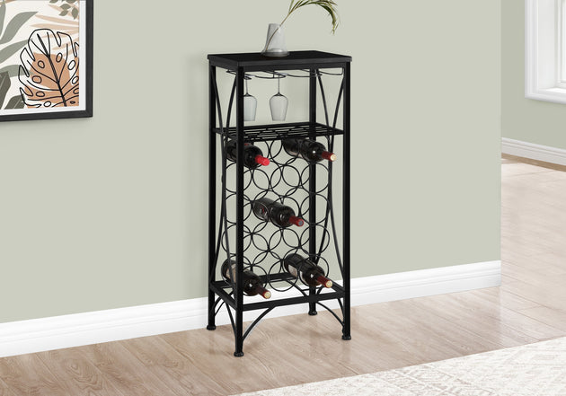 I 3347 Home Bar - 40"H / Black Metal Wine Bottle And Glass Rack - Furniture Depot (7881114124536)