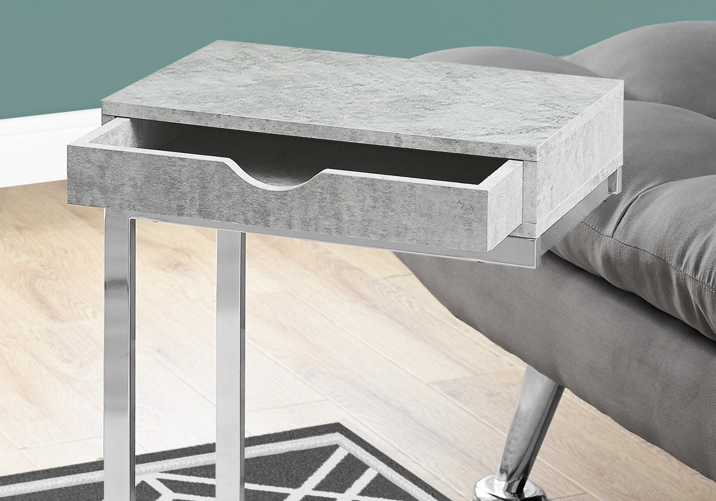 I 3373 Accent Table - Chrome Metal / Grey Cement With A Drawer - Furniture Depot