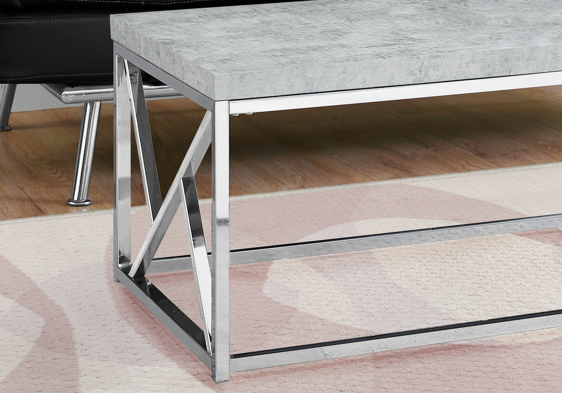 I 3375 Coffee Table - Grey Cement With Chrome Metal - Furniture Depot