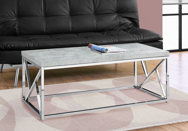 I 3375 Coffee Table - Grey Cement With Chrome Metal - Furniture Depot