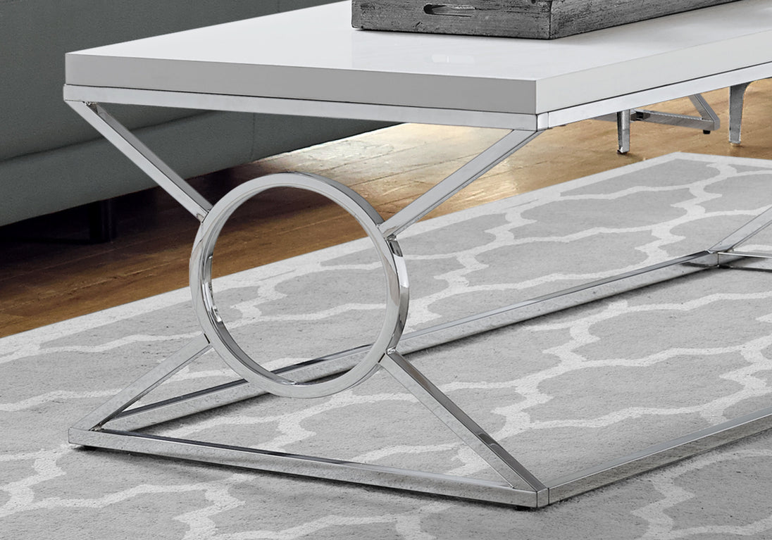 I 3400 Coffee Table - Glossy White With Chrome Metal - Furniture Depot (7881114681592)