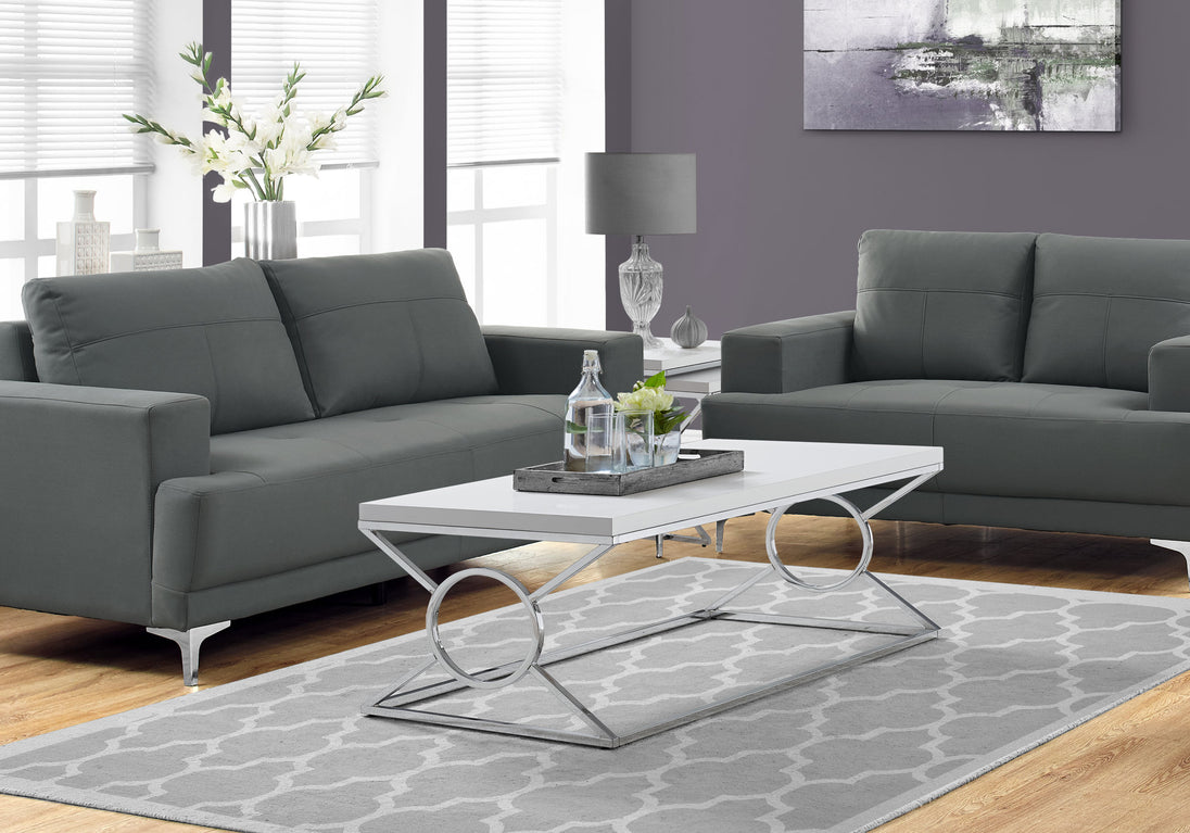 I 3400 Coffee Table - Glossy White With Chrome Metal - Furniture Depot (7881114681592)