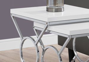 I 3401 Nesting Table - 2pcs Set / Glossy White / Chrome Metal - Furniture Depot