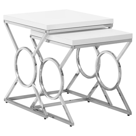 I 3401 Nesting Table - 2pcs Set / Glossy White / Chrome Metal - Furniture Depot