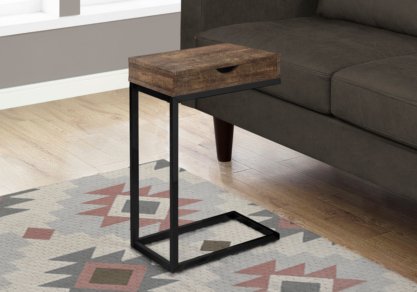 I 3406 Accent Table - Brown Reclaimed Wood-Look / Black / Drawer - Furniture Depot (7881114943736)