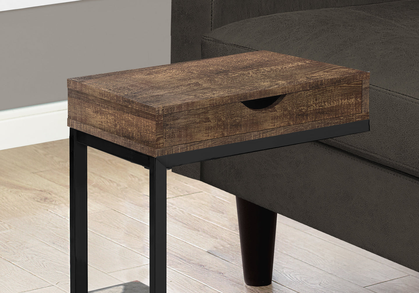 I 3406 Accent Table - Brown Reclaimed Wood-Look / Black / Drawer - Furniture Depot (7881114943736)