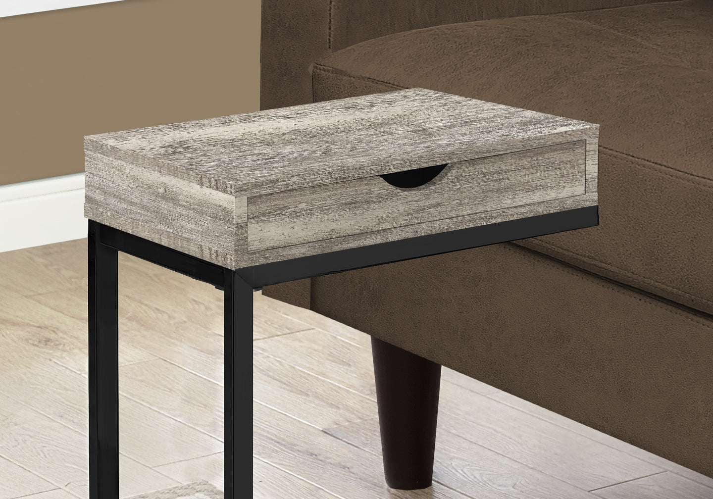 I 3408 Accent Table - Taupe Reclaimed Wood-Look / Black / Drawer - Furniture Depot