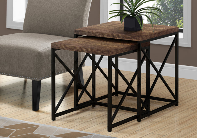 I 3413 Nesting Table - 2pcs Set / Brown Reclaimed Wood / Black - Furniture Depot (7881115140344)
