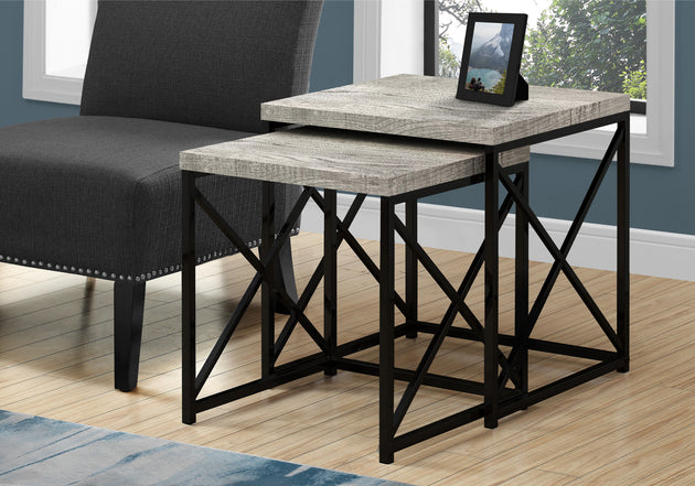 I 3414 Nesting Table - 2pcs Set / Grey Reclaimed Wood / Black - Furniture Depot (7881115205880)