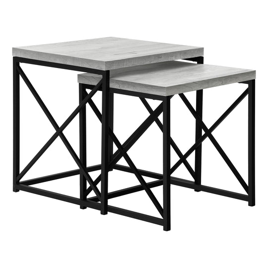 I 3414 Nesting Table - 2pcs Set / Grey Reclaimed Wood / Black - Furniture Depot (7881115205880)