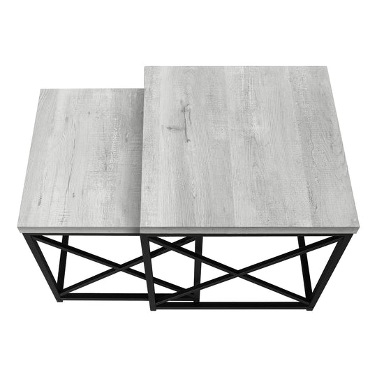 I 3414 Nesting Table - 2pcs Set / Grey Reclaimed Wood / Black - Furniture Depot (7881115205880)