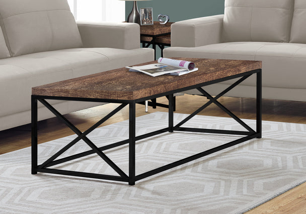 I 3416 Coffee Table - Brown Reclaimed Wood-Look / Black Metal - Furniture Depot (7881115238648)