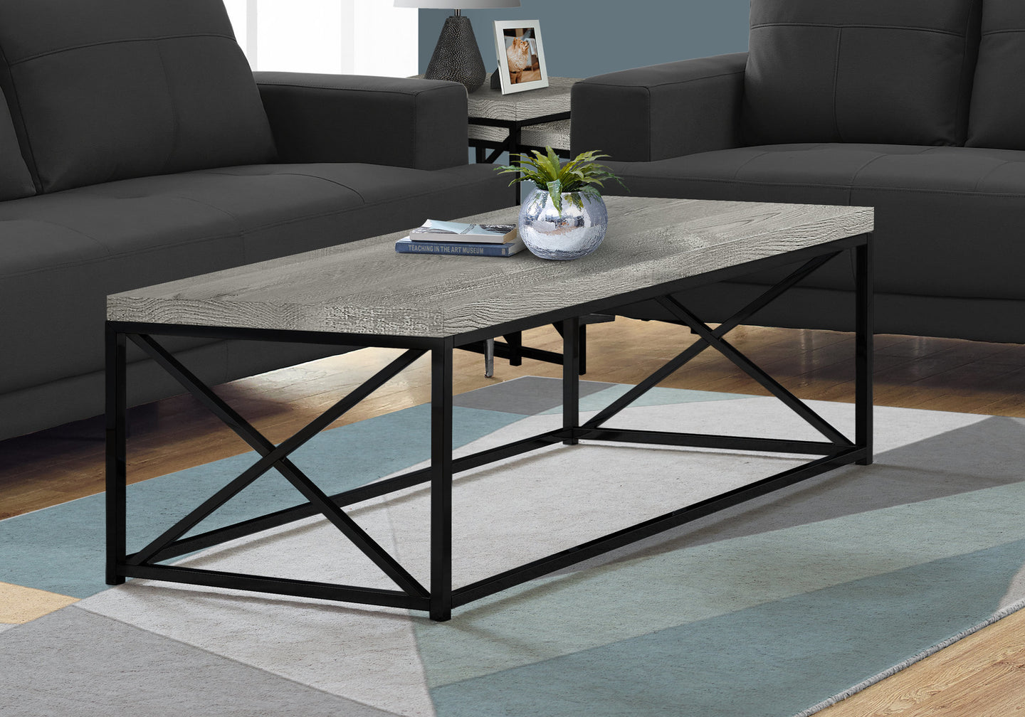 I 3417 Coffee Table - Grey Reclaimed Wood-Look/ Black Metal - Furniture Depot