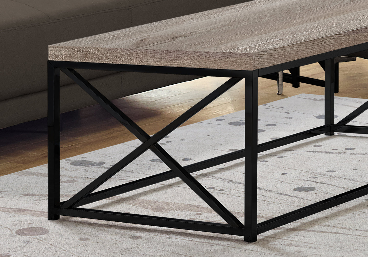 I 3418 Coffee Table - Taupe Reclaimed Wood-Look / Black Metal - Furniture Depot