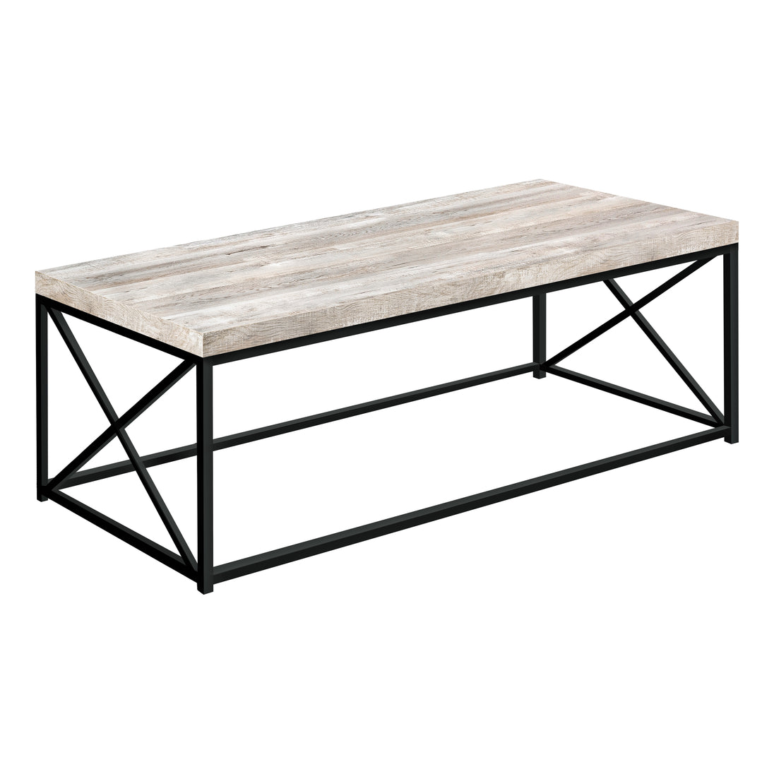 I 3418 Coffee Table - Taupe Reclaimed Wood-Look / Black Metal - Furniture Depot