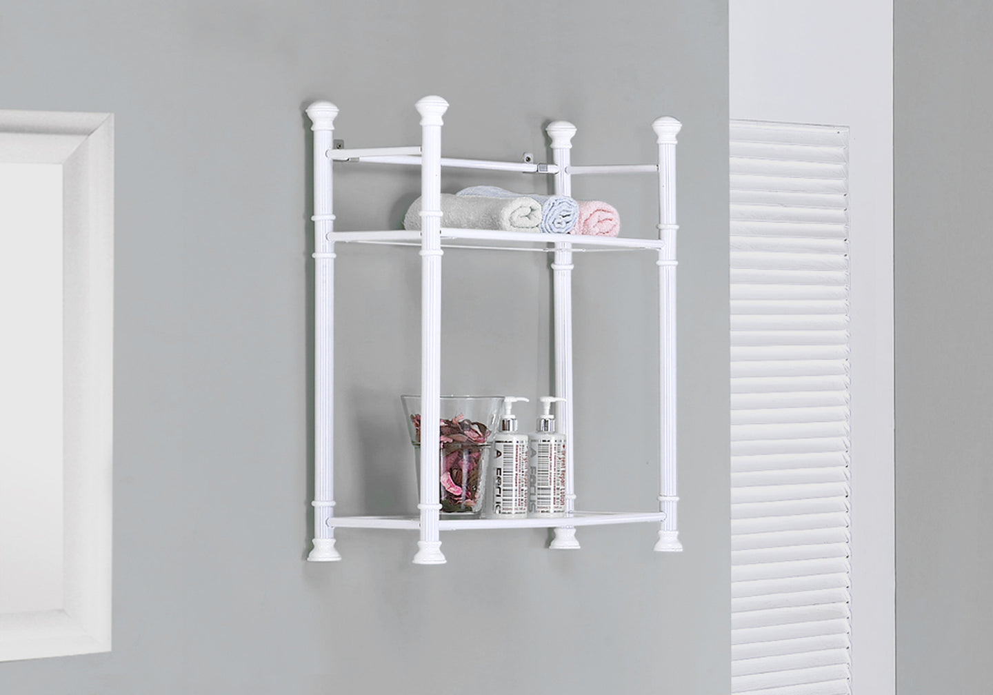 I 3425 Bathroom Accent - 26"H / White Metal With Tempered Glass - Furniture Depot