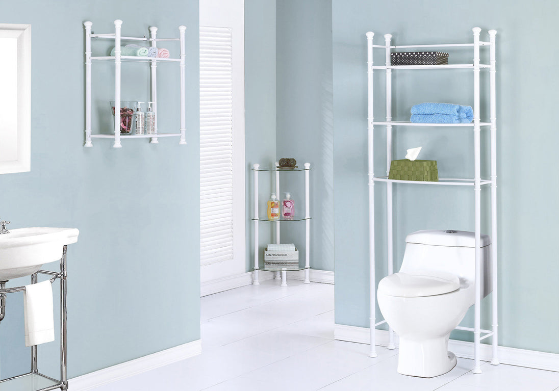 I 3425 Bathroom Accent - 26"H / White Metal With Tempered Glass - Furniture Depot