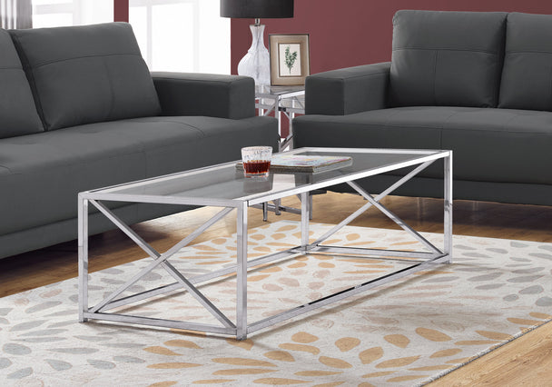 I 3440 Coffee Table - 44"L / Chrome Metal With Tempered Glass - Furniture Depot (7881115500792)