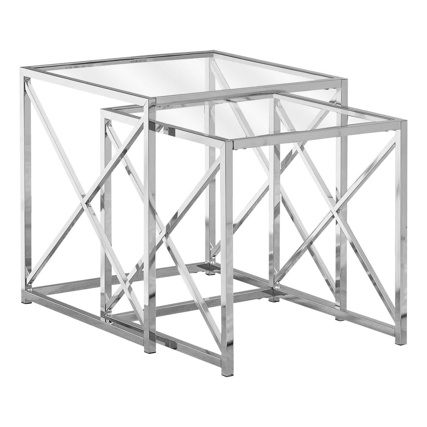 I 3441 Nesting Table - 2pcs Set / Chrome Metal W/ Tempered Glass - Furniture Depot