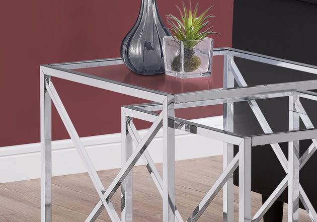 I 3441 Nesting Table - 2pcs Set / Chrome Metal W/ Tempered Glass - Furniture Depot