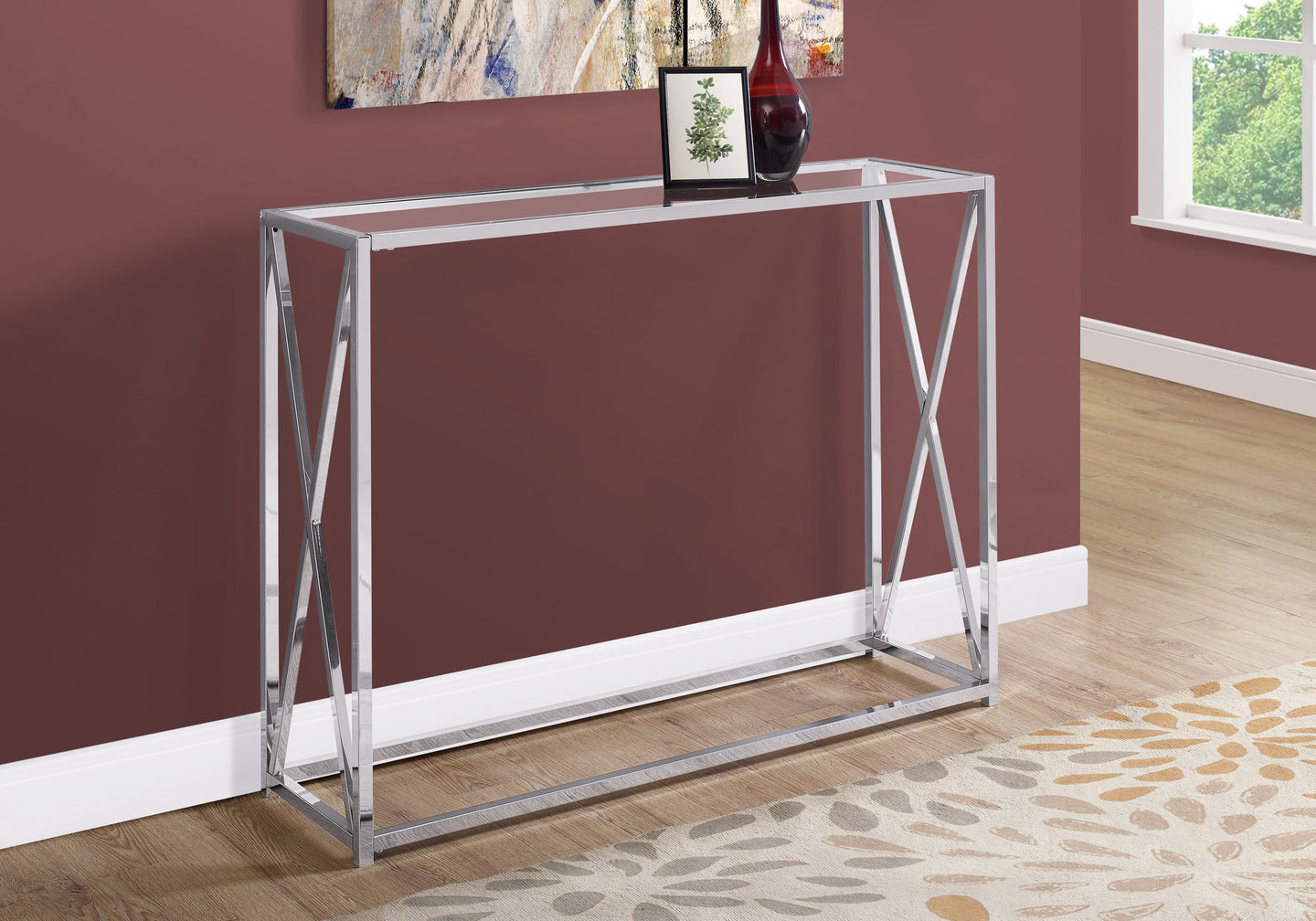 I 3442 Accent Table - 42"L / Chrome Metal With Tempered Glass - Furniture Depot