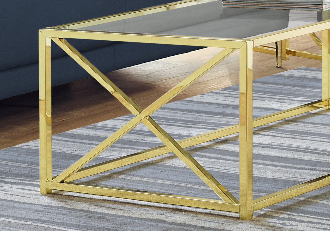 I 3444 Coffee Table - 44"L / Gold Metal With Tempered Glass - Furniture Depot