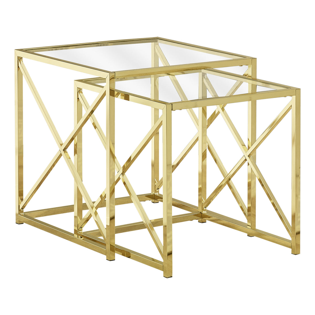I 3445 Nesting Table - 2pcs Set / Gold Metal With Tempered Glass - Furniture Depot