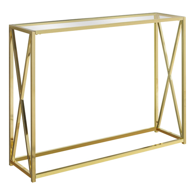 I 3446 Accent Table - 42"L / Gold Metal With Tempered Glass - Furniture Depot