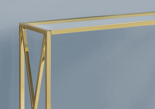 I 3446 Accent Table - 42"L / Gold Metal With Tempered Glass - Furniture Depot