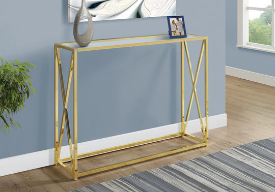 I 3446 Accent Table - 42"L / Gold Metal With Tempered Glass - Furniture Depot
