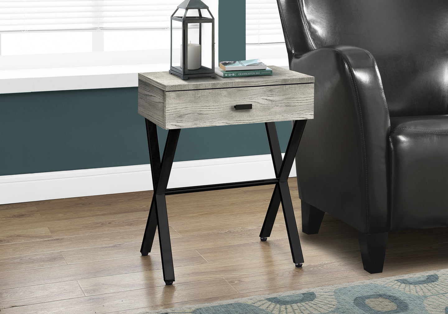 I 3451 Accent Table - 24"H / Grey Reclaimed Wood / Black Metal - Furniture Depot