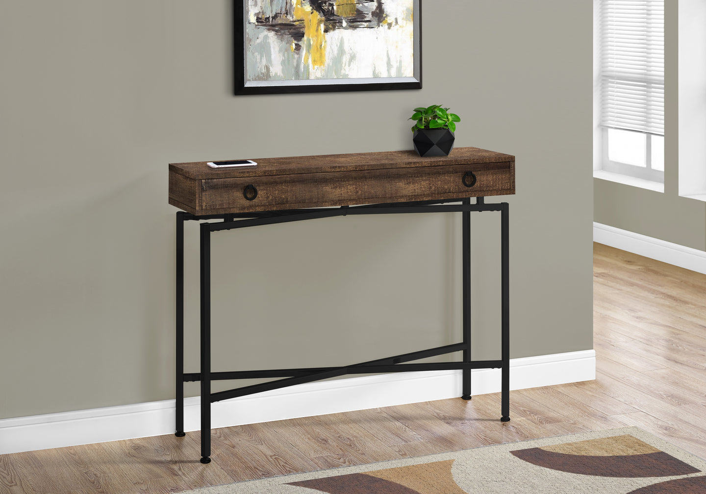 I 3453 Accent Table - 42"L / Brown Reclaimed Wood/ Black Console - Furniture Depot