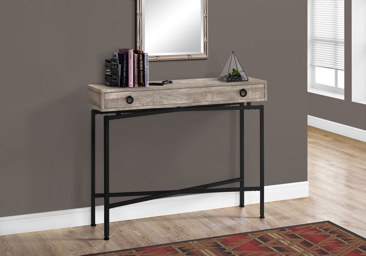 I 3455 Accent Table - 42"L / Taupe Reclaimed Wood/ Black Console - Furniture Depot (7881115926776)