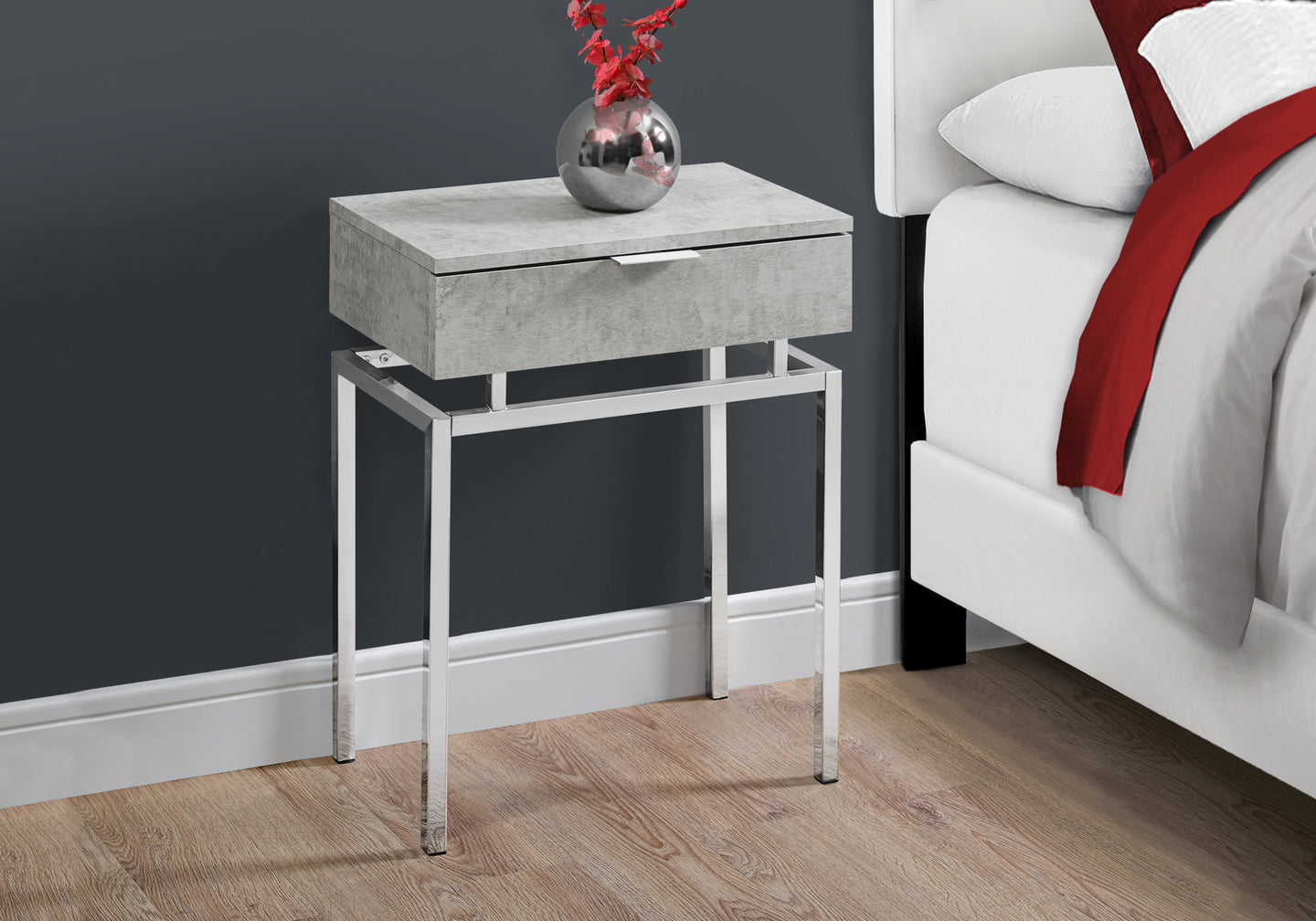 I 3461 Accent Table - 24"H / Grey Cement / Chrome Metal - Furniture Depot (7881115992312)