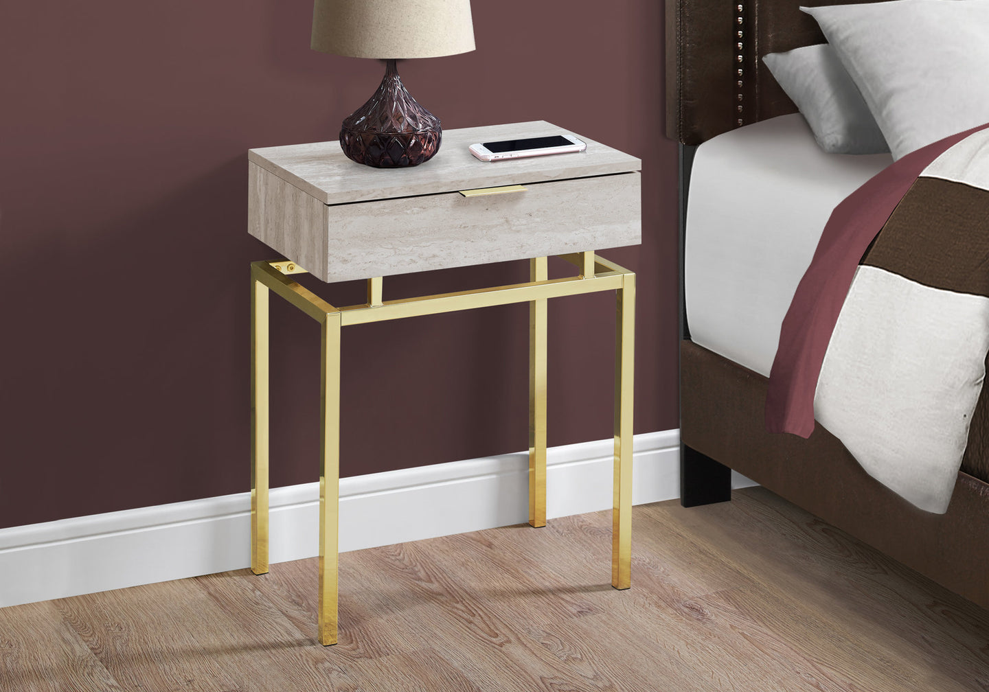 I 3463 Accent Table - 24"H / Beige Marble / Gold Metal - Furniture Depot (7881116025080)