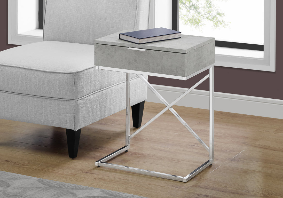 I 3471 Accent Table - 24"H / Grey Cement / Chrome Metal - Furniture Depot