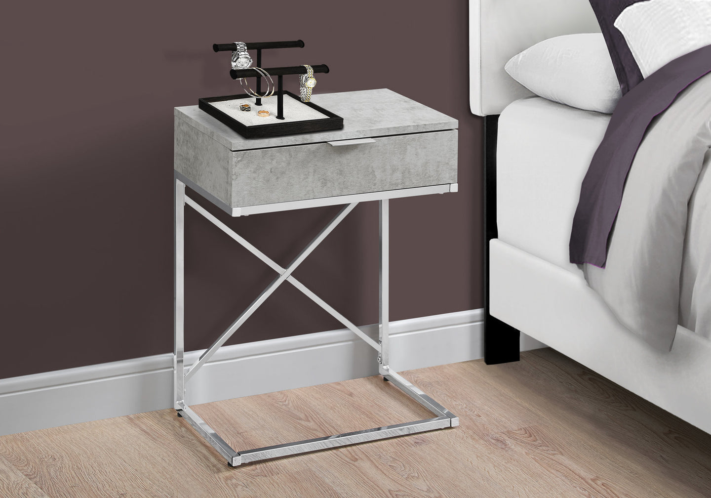 I 3471 Accent Table - 24"H / Grey Cement / Chrome Metal - Furniture Depot