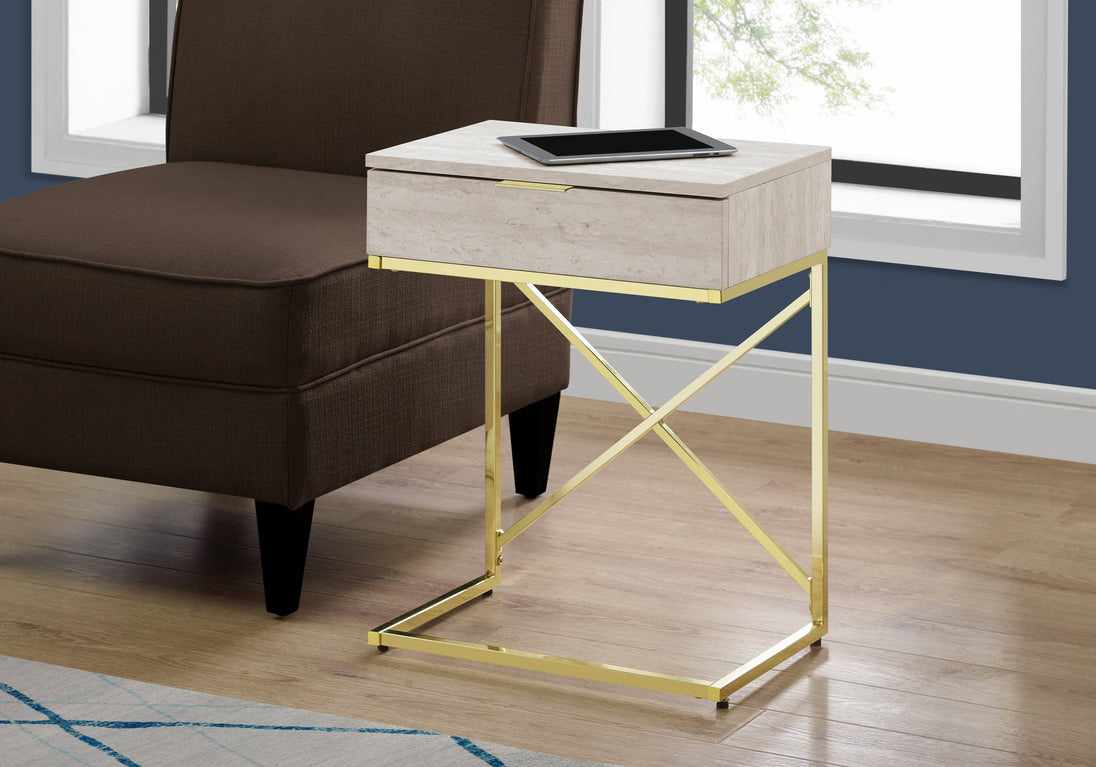 I 3473 Accent Table - 24"H / Beige Marble / Gold Metal - Furniture Depot (7881116221688)