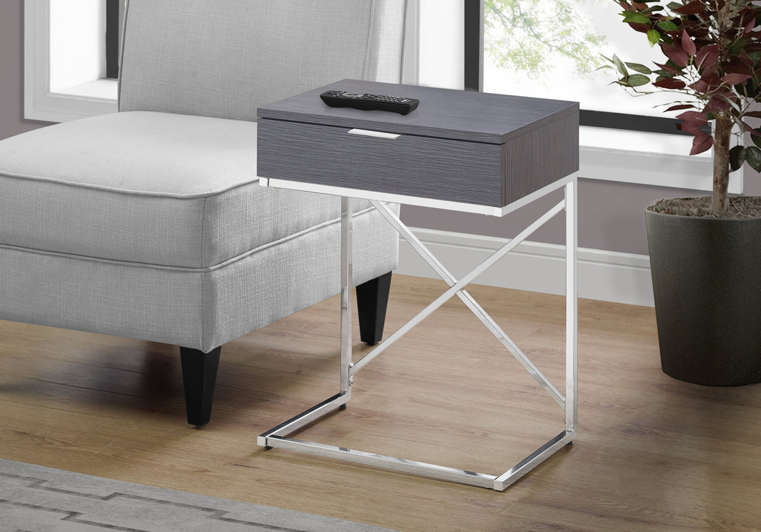 I 3474 Accent Table - 24"H / Grey / Chrome Metal - Furniture Depot