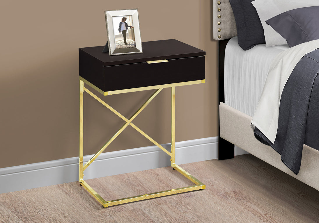 I 3476 Accent Table - 24"H / Espresso / Gold Metal - Furniture Depot (7881116319992)