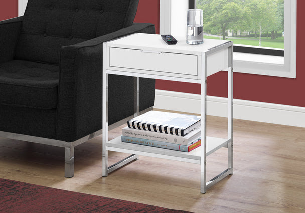 I 3480 Accent Table - 24"H / Glossy White / Chrome Metal - Furniture Depot (7881116418296)